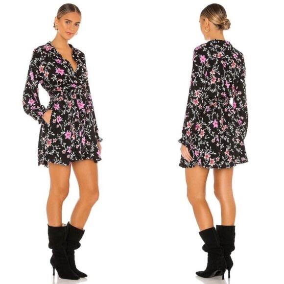 Free People Lighten Up Black Floral Long Sleeve Button Aline Mini Dress XS - Picture 14 of 14